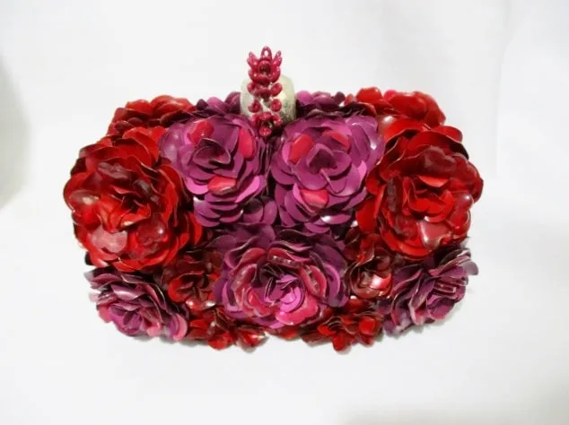 NEW ALEXANDER MCQUEEN METAL ROSE Box Clutch Bag RED SKULL MULTI NWT