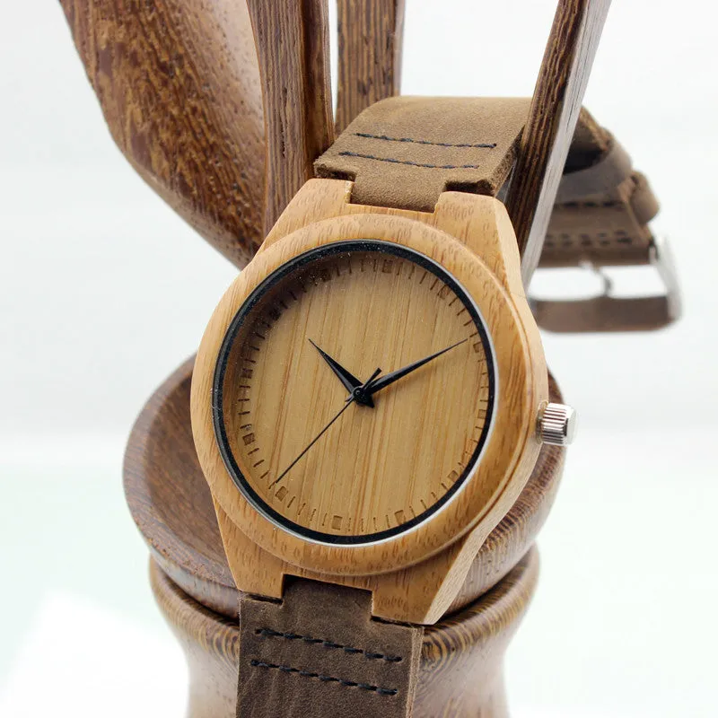 New arrival japanese miyota 2035 movement wristwatches genuine leather bamboo wooden watches for men and women christmas gifts