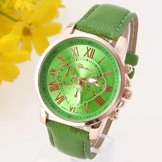 NEW Best Quality Geneva Platinum Watch Women PU Leather wristwatch casual dress reloj ladies gold gift Fashion Romantic