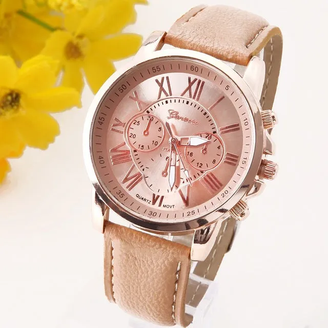 NEW Best Quality Geneva Platinum Watch Women PU Leather wristwatch casual dress reloj ladies gold gift Fashion Romantic