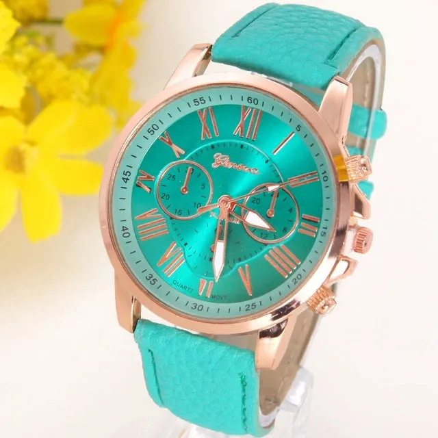 NEW Best Quality Geneva Platinum Watch Women PU Leather wristwatch casual dress reloj ladies gold gift Fashion Romantic