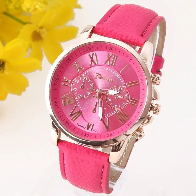 NEW Best Quality Geneva Platinum Watch Women PU Leather wristwatch casual dress reloj ladies gold gift Fashion Romantic