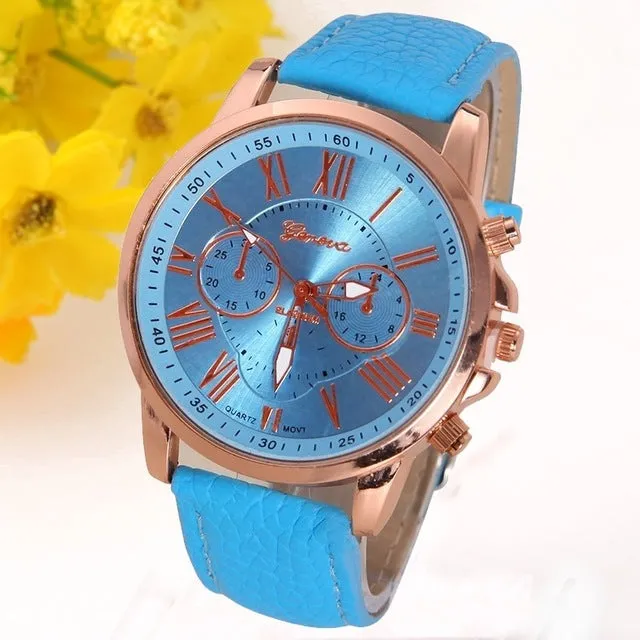 NEW Best Quality Geneva Platinum Watch Women PU Leather wristwatch casual dress reloj ladies gold gift Fashion Romantic