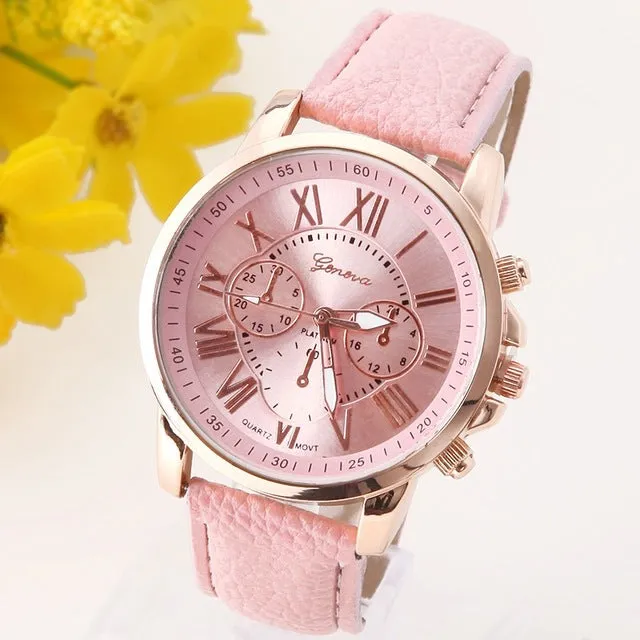 NEW Best Quality Geneva Platinum Watch Women PU Leather wristwatch casual dress reloj ladies gold gift Fashion Romantic