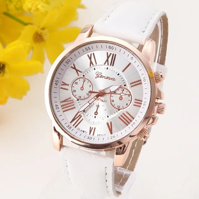 NEW Best Quality Geneva Platinum Watch Women PU Leather wristwatch casual dress reloj ladies gold gift Fashion Romantic