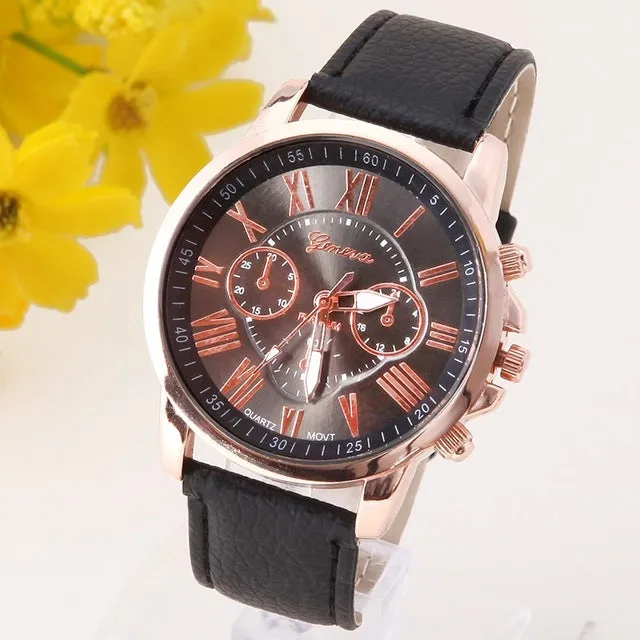 NEW Best Quality Geneva Platinum Watch Women PU Leather wristwatch casual dress reloj ladies gold gift Fashion Romantic