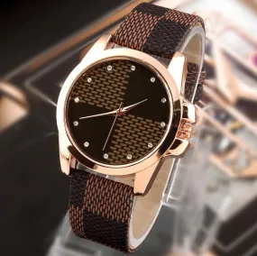 New Fashion Brand Grid Leather Strap Watch Quartz Watches women casual watches ladies wristwatch women dress watches