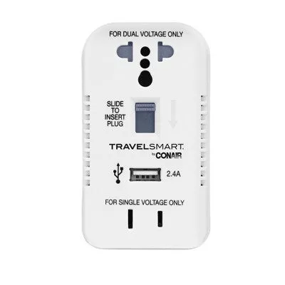 New - Travel Smart by Conair 2 Outlet Converter Set with USB Port