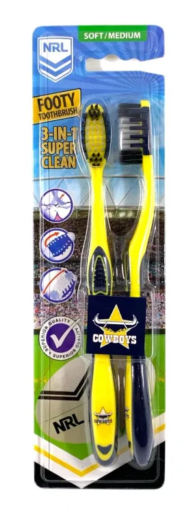 NRL Adult Toothbrush Twin Pack - North Qld Cowboys - Set of Two - Soft/Medium