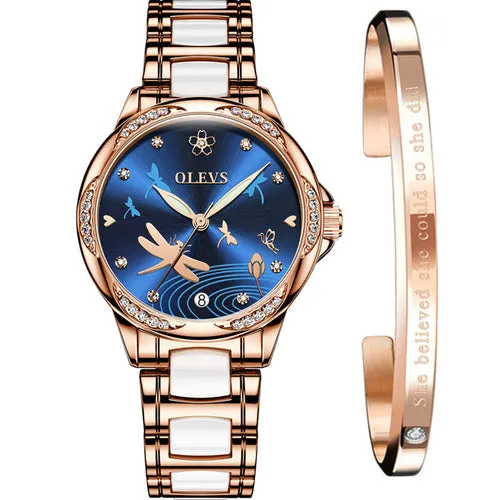 OLEVS Women Watch Fashion Ceramic Dress Automatic Mechanical Diamond