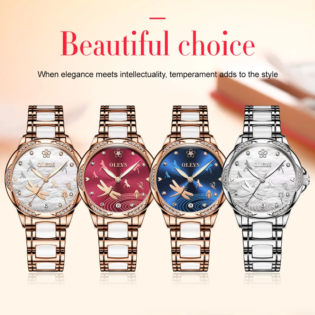 OLEVS Women Watch Fashion Ceramic Dress Automatic Mechanical Diamond