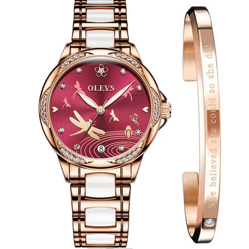 OLEVS Women Watch Fashion Ceramic Dress Automatic Mechanical Diamond