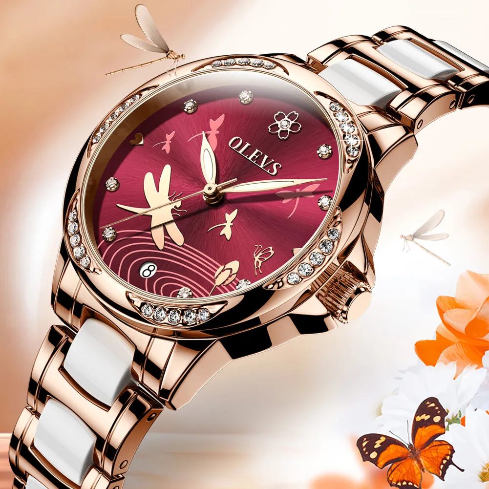 OLEVS Women Watch Fashion Ceramic Dress Automatic Mechanical Diamond