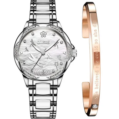 OLEVS Women Watch Fashion Ceramic Dress Automatic Mechanical Diamond