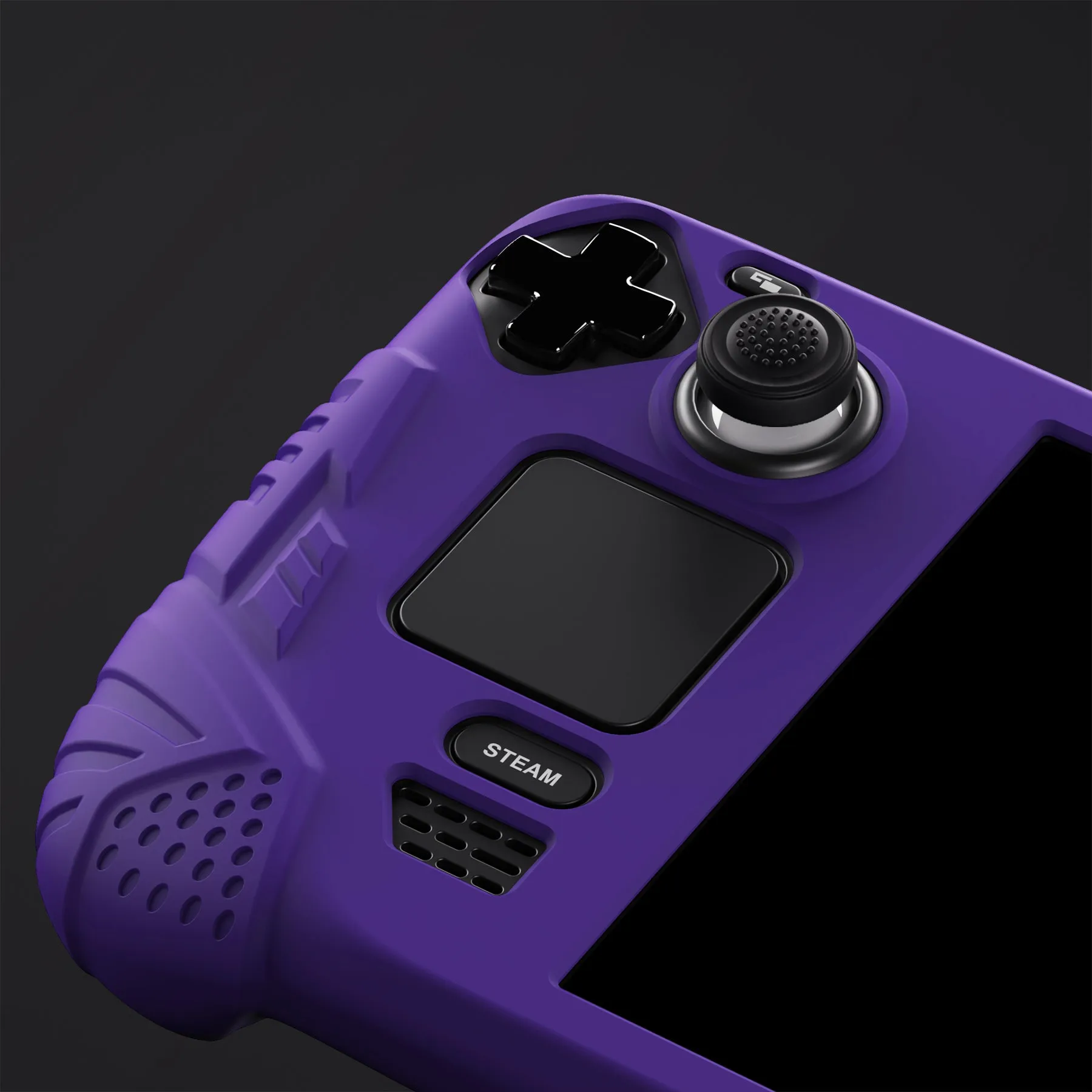 PlayVital Armor Series Protective Case for Steam Deck LCD, Soft Cover Silicone Protector for Steam Deck with Back Button Enhancement Designed & Thumb Grips Caps - Purple - XFSDP005