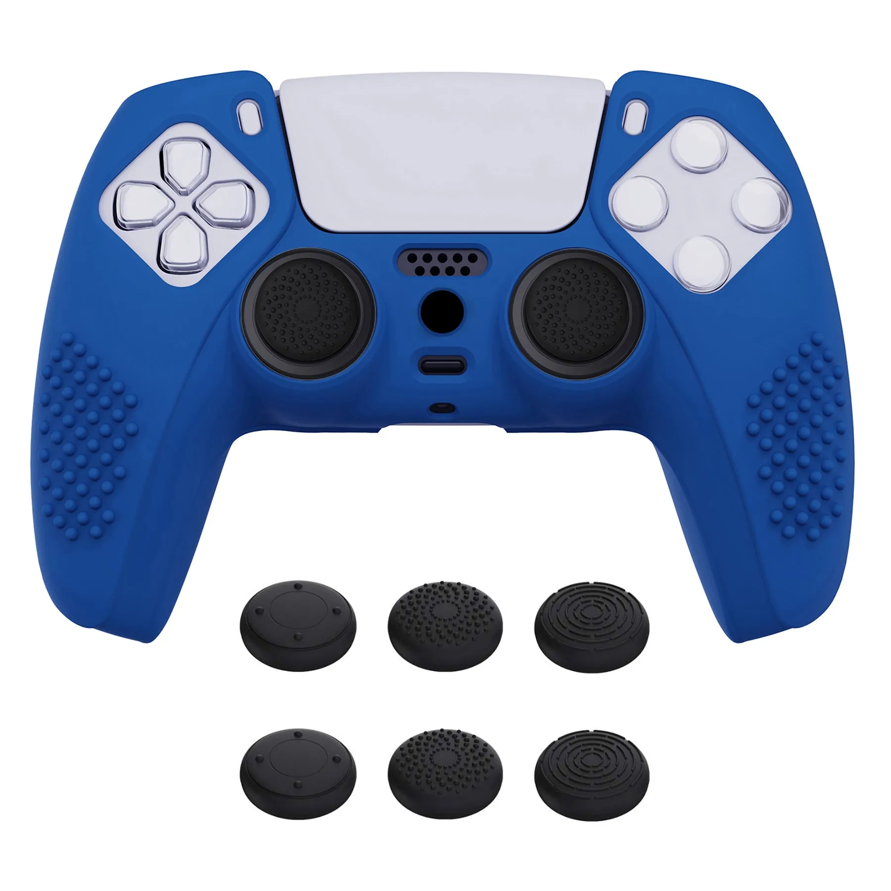 PlayVital Blue 3D Studded Edition Anti-slip Silicone Cover Skin for 5 Controller, Soft Rubber Case Protector for PS5 Wireless Controller with 6 Black Thumb Grip Caps - TDPF008