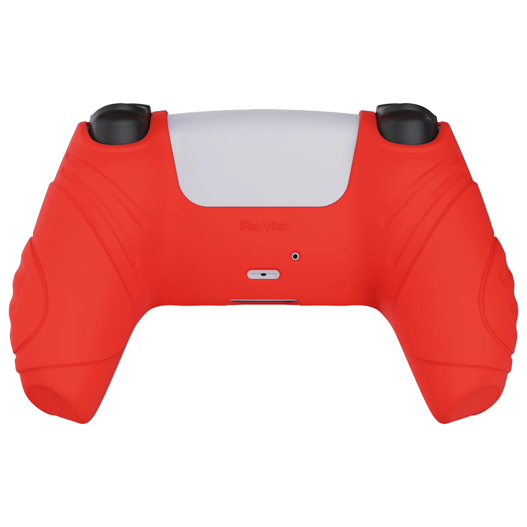 PlayVital Guardian Edition Passion Red Ergonomic Soft Anti-slip Controller Silicone Case Cover, Rubber Protector Skins with Black Joystick Caps for PS5 Controller - YHPF012