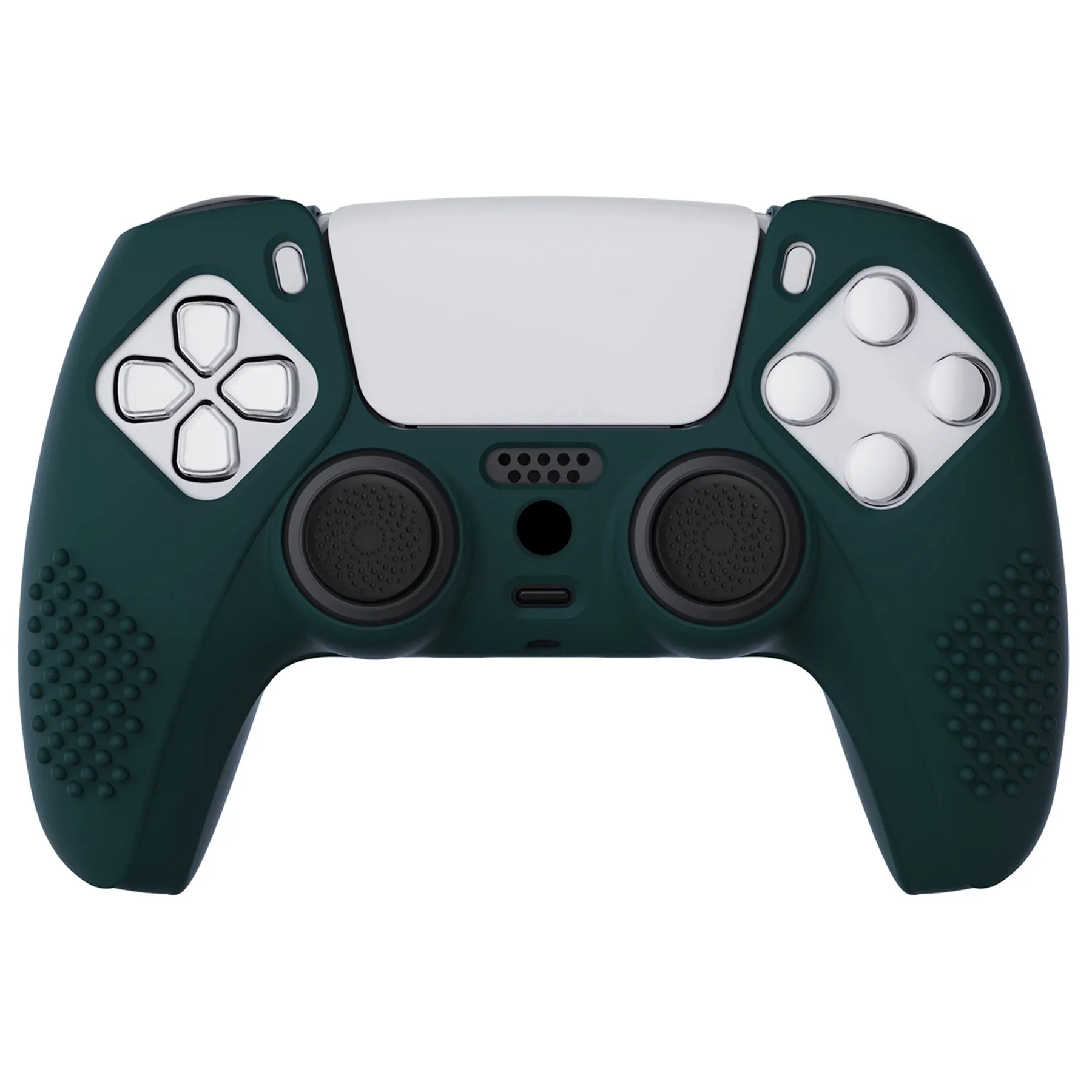 PlayVital Racing Green 3D Studded Edition Anti-slip Silicone Cover Skin for 5 Controller, Soft Rubber Case Protector for PS5 Wireless Controller with 6 Black Thumb Grip Caps - TDPF004