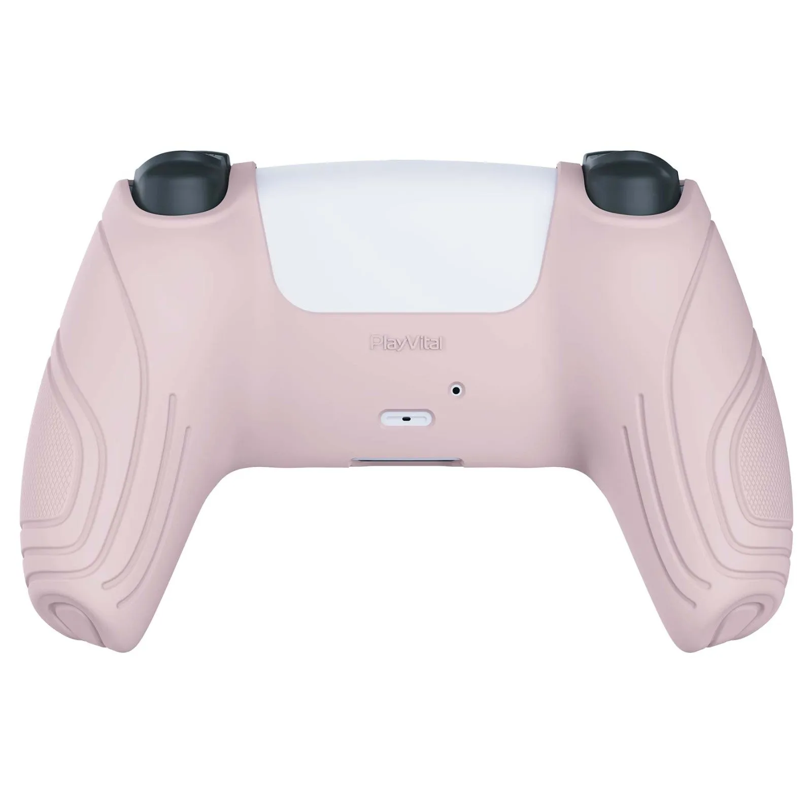 PlayVital Samurai Edition Pink Anti-slip Controller Grip Silicone Skin, Ergonomic Soft Rubber Protective Case Cover for PlayStation 5 PS5 Controller with White Thumb Stick Caps - BWPF005