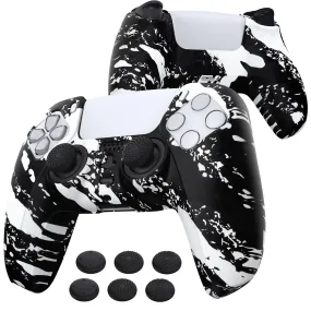 PlayVital Water Transfer Printing White Splash Patterned Anti-Slip Silicone Cover Skin Soft Rubber Case Protector for PS5 Controller with 6 Thumb Grip Caps - KOPF023