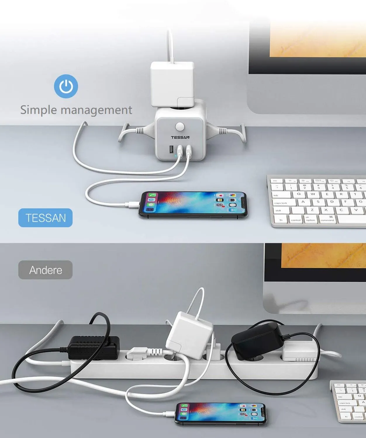 Power Strip  Socket Travel Power Strip with 3 Outlets 3 USB Ports On/Off Switch 1.5m Extension Cord