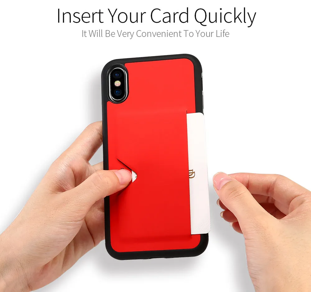 PU Leather Card Case for IPhone 8 with Wallet Credit Card Slot - Black/Red/White