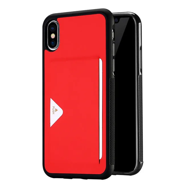 PU Leather Card Case for IPhone 8 with Wallet Credit Card Slot - Black/Red/White