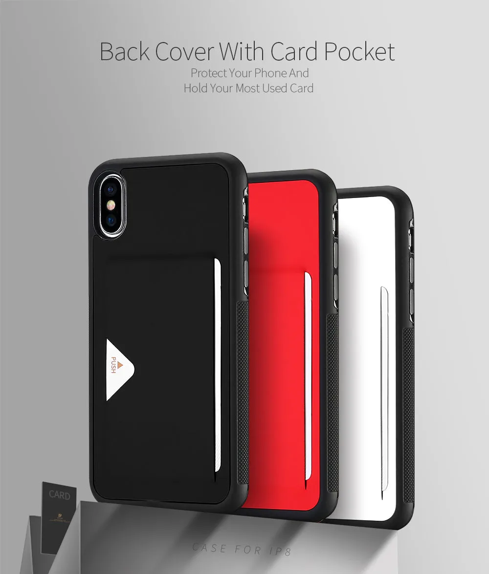 PU Leather Card Case for IPhone 8 with Wallet Credit Card Slot - Black/Red/White