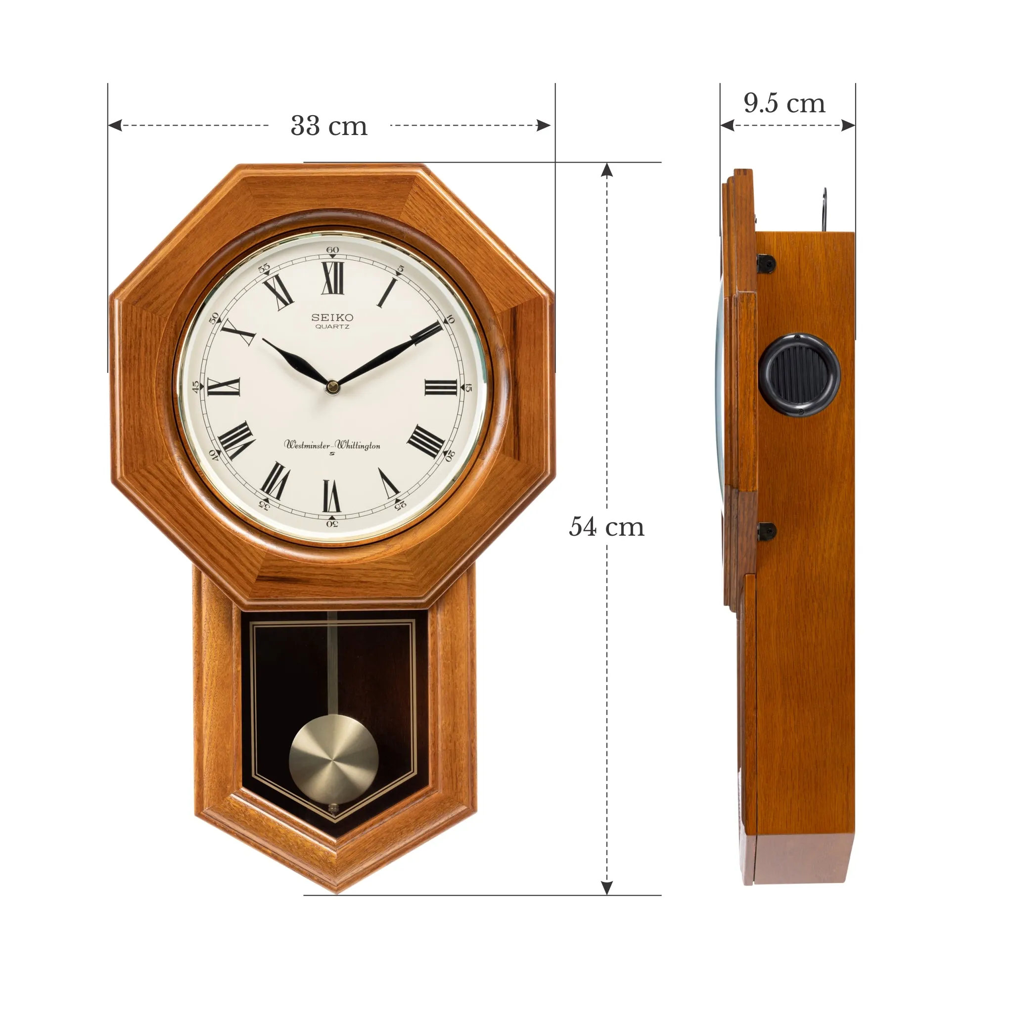 QXH102B DUAL CHIME MUSICAL OAK WOOD PENDULUM CLOCK