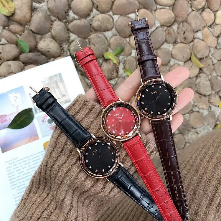 Rhinestone Leather Strap Women's Watch