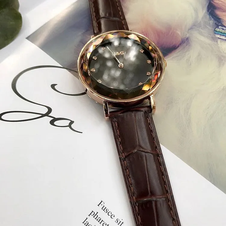 Rhinestone Leather Strap Women's Watch