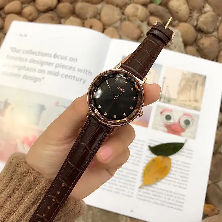 Rhinestone Leather Strap Women's Watch