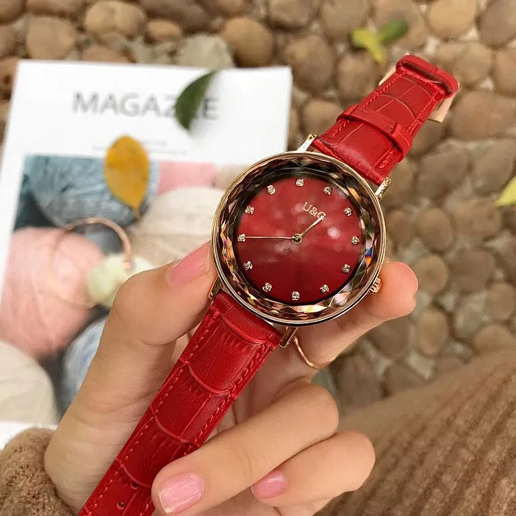 Rhinestone Leather Strap Women's Watch