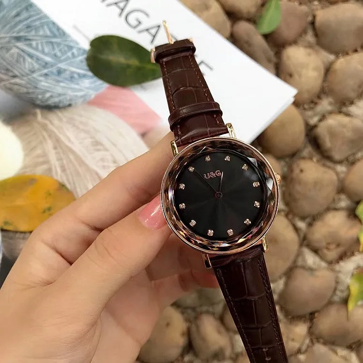 Rhinestone Leather Strap Women's Watch