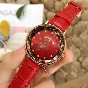 Rhinestone Leather Strap Women's Watch