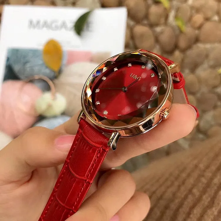 Rhinestone Leather Strap Women's Watch