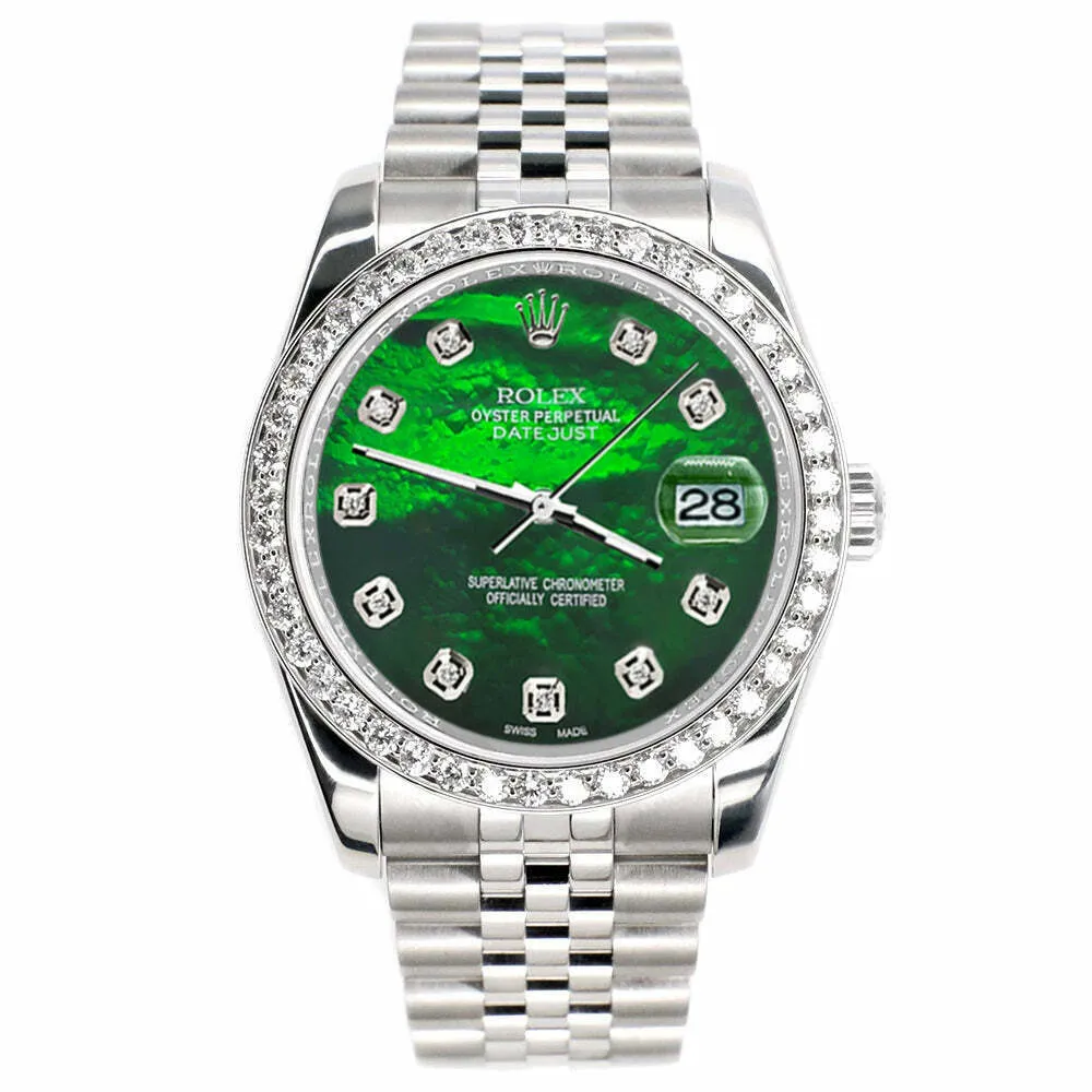 Rolex Datejust 116200 36mm 1.85ct Diamond Bezel/Green MOP Dial Steel Watch TFJ-142508726