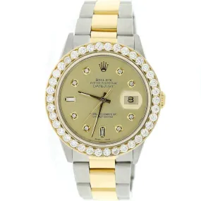 Rolex Datejust 2-Tone Gold/Steel 36mm Oyster Watch w/Diamond Dial &amp;  Bezel TFJ-142508154