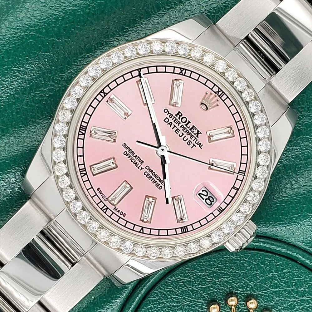 Rolex Datejust 31mm 1.2ct Diamond Bezel/Pink Baguette Diamond Dial   TFJ-142507925