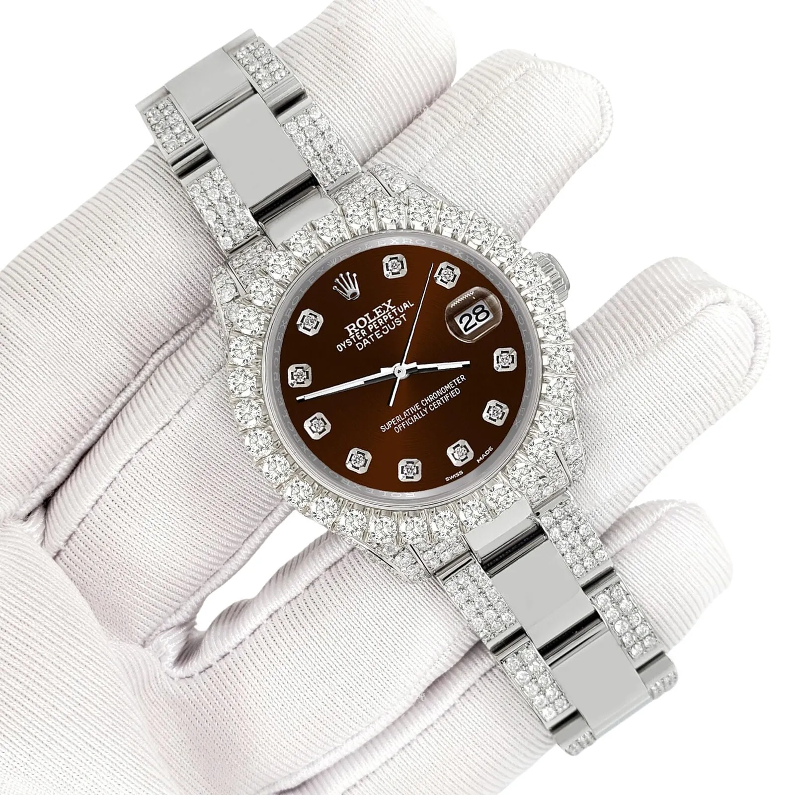 Rolex Datejust 31mm Pave 7.2ct Iced Diamond Chocolate Watch TFJ-142508484