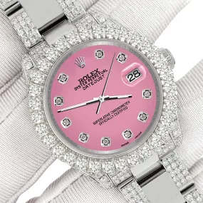 Rolex Datejust 31mm Pave 7.2ct Iced Diamond Hot Pink Watch  TFJ-142508412