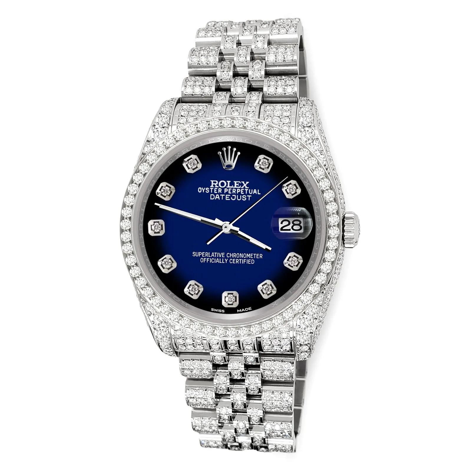 Rolex Datejust 36mm 10.2ct Diamond Blue Vignette Jubilee Watch TFJ-142508348