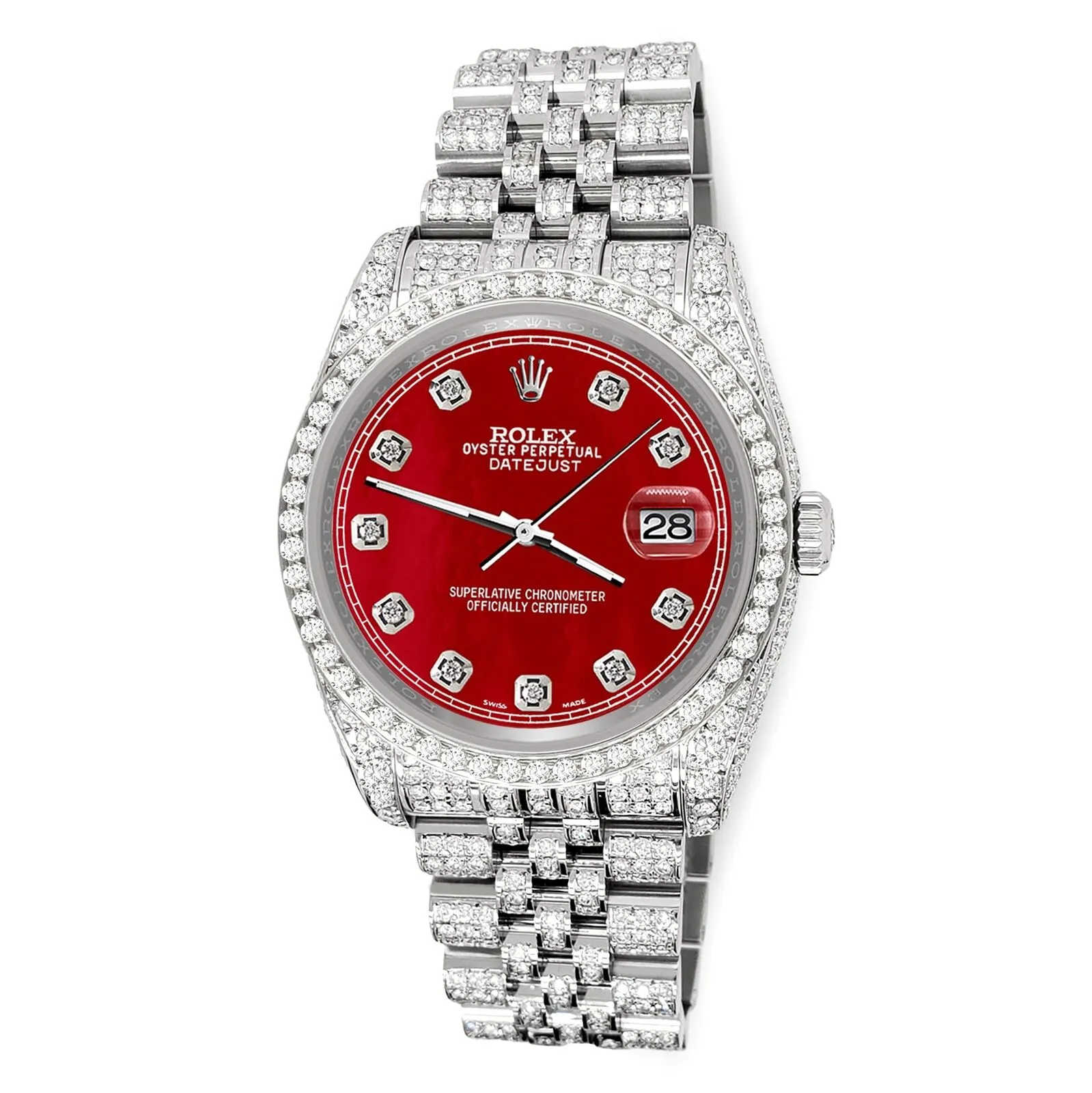 Rolex Datejust 36mm 10.2ct Diamond Red MOP Track Jubilee Watch TFJ-142508371