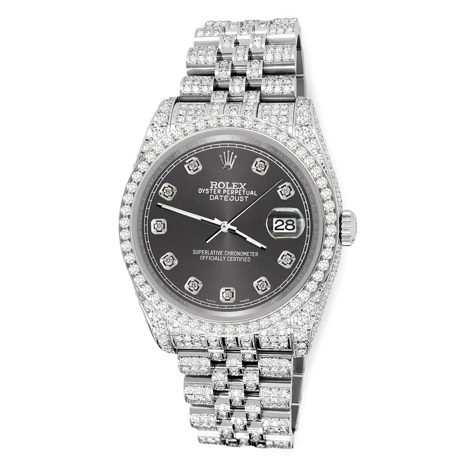 Rolex Datejust 36mm 10.2ct Diamond Rhodium Gray Jubilee Watch  TFJ-142508398