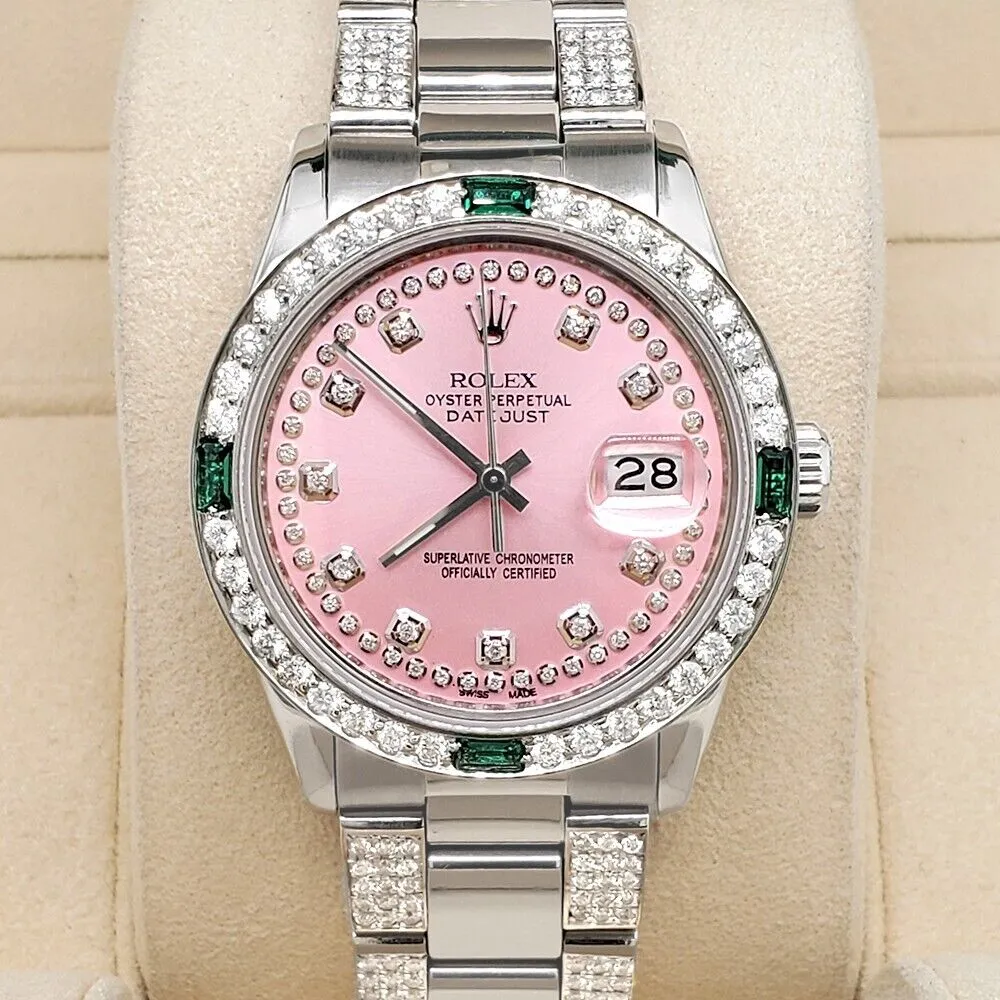 Rolex Datejust 36mm 4.9Ct Diamonds/Emeralds Watch Pink Diamond Dial TFJ-142508246