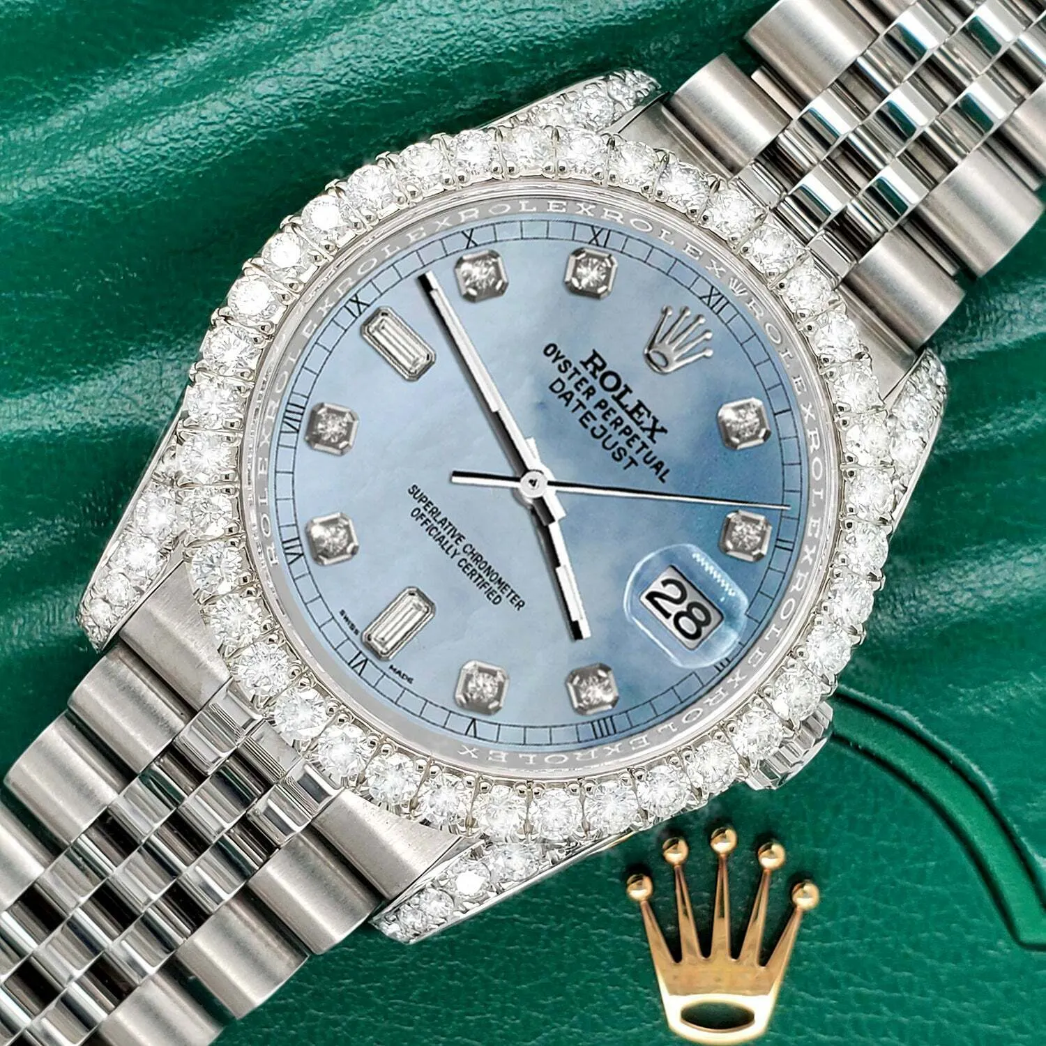 Rolex Datejust  36mm 4CT Diamond Bezel/Lugs/Sky Blue MOP 6 9 Baguette Dial TFJ-142508643