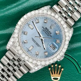 Rolex Datejust  36mm 4CT Diamond Bezel/Lugs/Sky Blue MOP 6 9 Baguette Dial TFJ-142508643