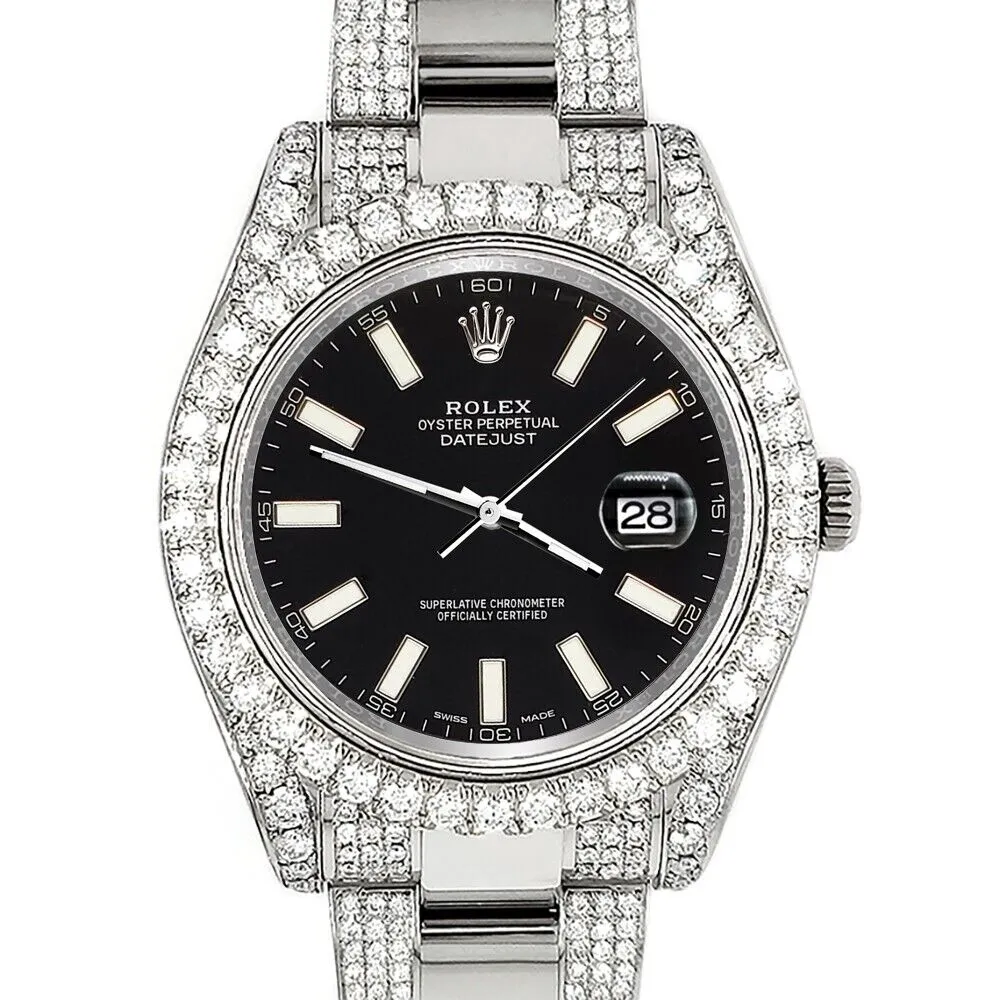 Rolex Datejust II  Pave Diamond Watch with Black Stick Dial   TFJ-142508233