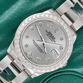 Rolex Datejust Midsize 31mm 1.52ct Bezel/Silver Diamond Dial Steel Oyster Watch TFJ-142507889