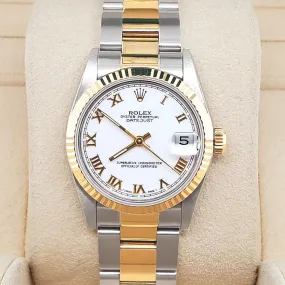 Rolex Datejust  White Roman Dial Yellow Gold Fluted Bezel Watch   TFJ-142508250